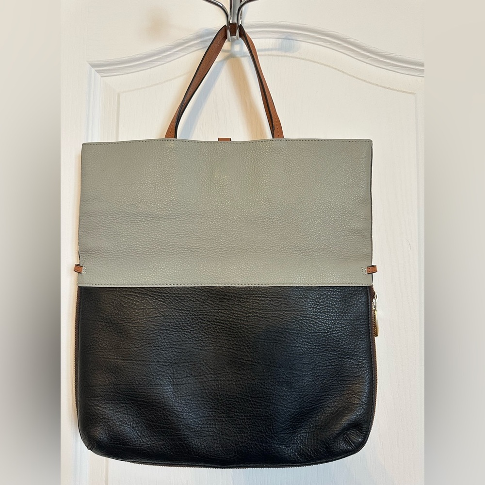 Two-Tone Leather Tote Bag - Picture 2 of 7